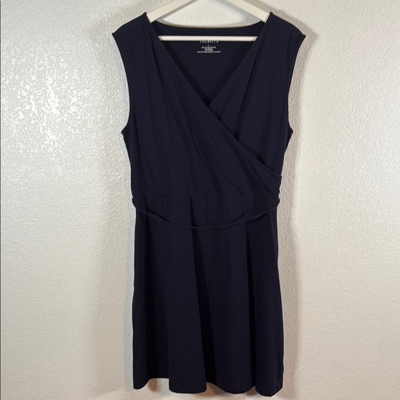 Talbots Navy Faux Wrap Modal Blend Fit and Flare Dress Size Large - Picture 1 of 5